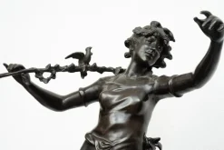 Pamono Louis Moreau, Nimphe de Bois, 19th Century, Patinated Bronze on Red Levanto Marble Base> Sculpture