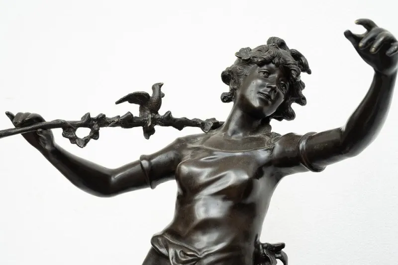 Pamono Louis Moreau, Nimphe de Bois, 19th Century, Patinated Bronze on Red Levanto Marble Base> Sculpture