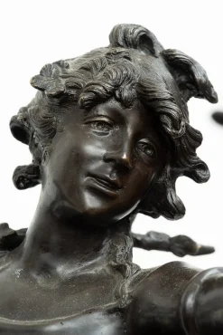 Pamono Louis Moreau, Nimphe de Bois, 19th Century, Patinated Bronze on Red Levanto Marble Base><noscript><img width=