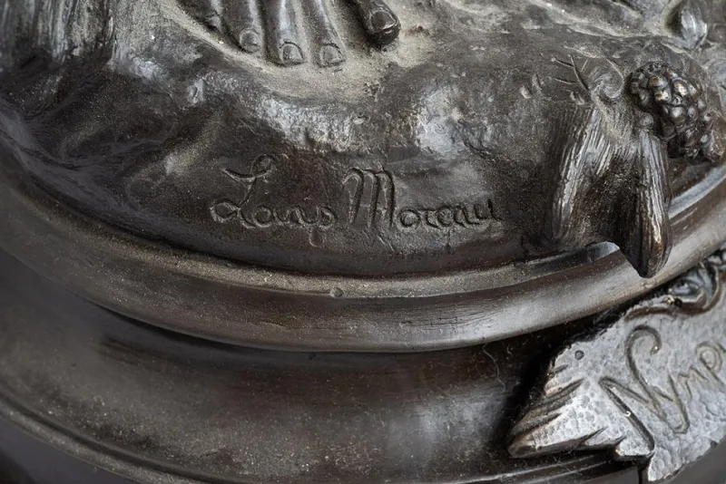 Pamono Louis Moreau, Nimphe de Bois, 19th Century, Patinated Bronze on Red Levanto Marble Base> Sculpture
