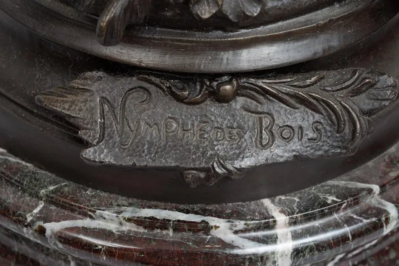 Pamono Louis Moreau, Nimphe de Bois, 19th Century, Patinated Bronze on Red Levanto Marble Base> Sculpture
