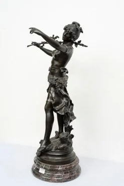 Pamono Louis Moreau, Nimphe de Bois, 19th Century, Patinated Bronze on Red Levanto Marble Base><noscript><img width=