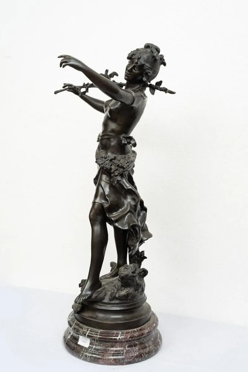 Pamono Louis Moreau, Nimphe de Bois, 19th Century, Patinated Bronze on Red Levanto Marble Base> Sculpture