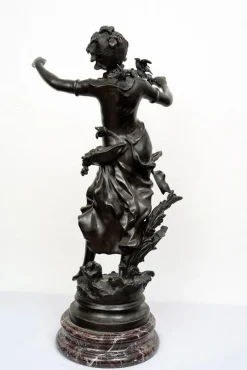 Pamono Louis Moreau, Nimphe de Bois, 19th Century, Patinated Bronze on Red Levanto Marble Base><noscript><img width=