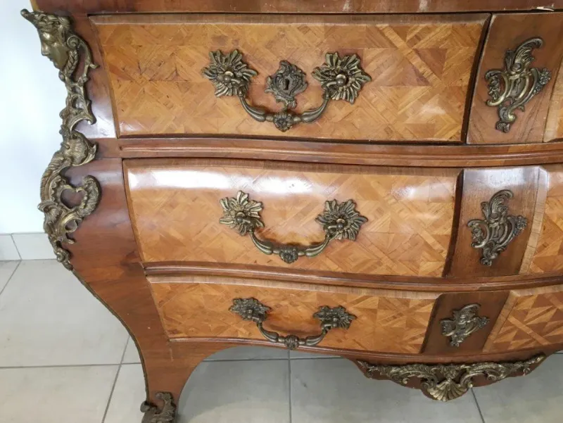 Pamono Louis XIV Style Chest of Drawers in Marquetry Wood with Chiseled Bronze> Dressers, Commodes & Chests