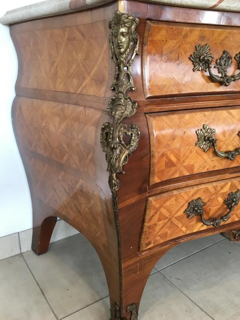 Pamono Louis XIV Style Chest of Drawers in Marquetry Wood with Chiseled Bronze> Dressers, Commodes & Chests
