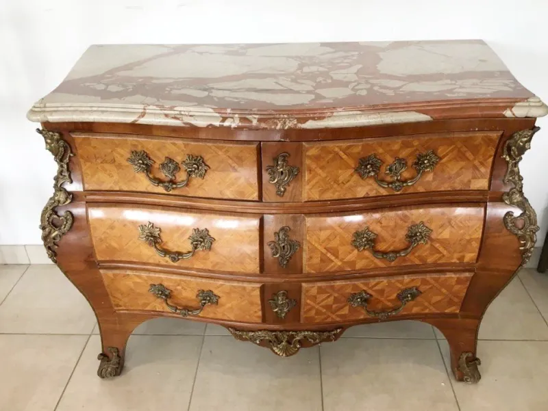 Pamono Louis XIV Style Chest of Drawers in Marquetry Wood with Chiseled Bronze> Dressers, Commodes & Chests