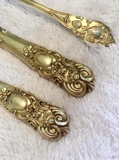 Pamono Louis XIV Style Napoleon III Gilded Cutlery Set in Vermeil, 1920s, Set of 3