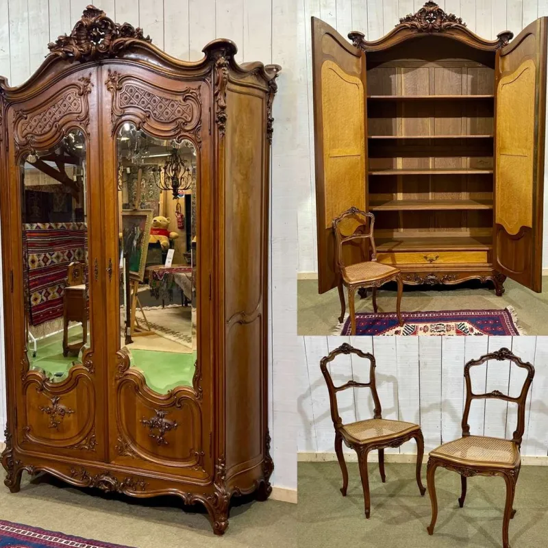 Pamono Louis XV Bedroom Set in Walnut, Early 20th Century, Set of 5> Beds & Bedroom Sets