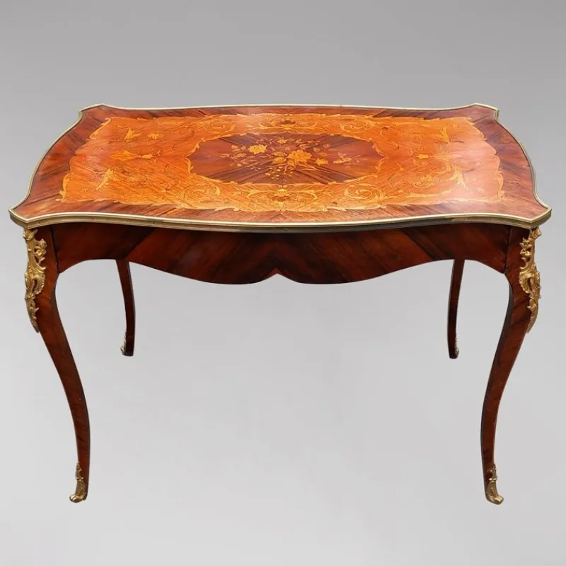 Pamono Louis XV Desk Table with Flower Bouquet Marquetry