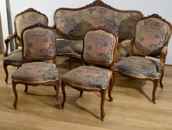 Best Pamono Louis XV Living Room Set in Walnut, 1920s, Set of 5