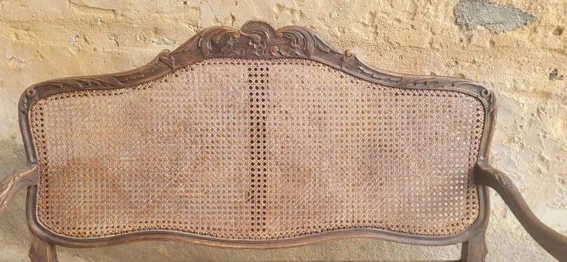 Outlet Pamono Louis XV Rattan Bench, 19th Century