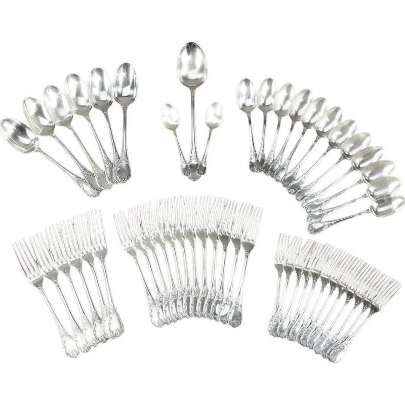 Pamono Louis XV Silver-Plated Flatware, 1900s, Set of 51> Cutlery & Serving Utensils