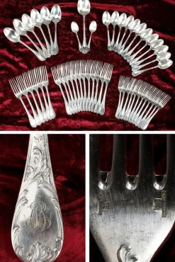 Pamono Louis XV Silver-Plated Flatware, 1900s, Set of 51> Cutlery & Serving Utensils