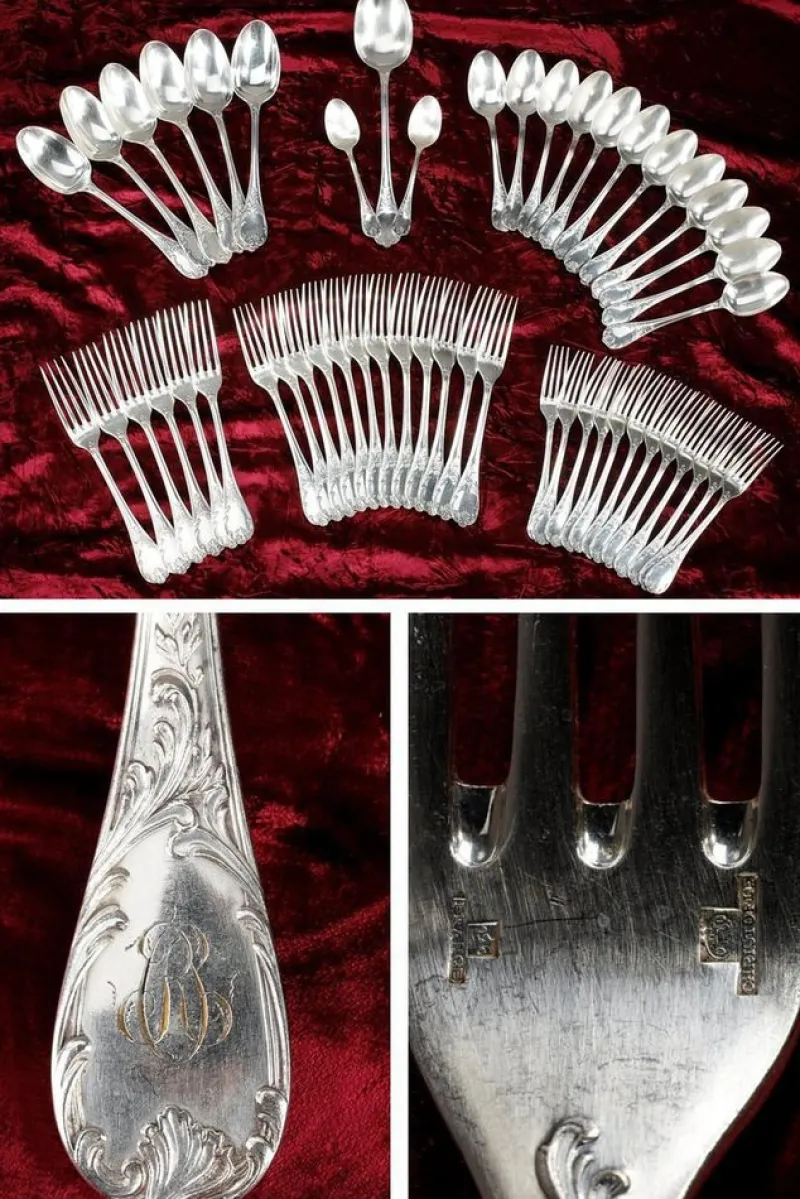 Pamono Louis XV Silver-Plated Flatware, 1900s, Set of 51> Cutlery & Serving Utensils