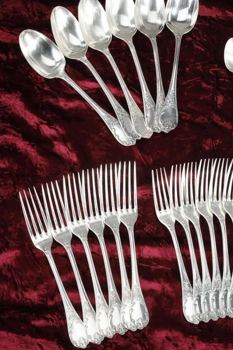 Pamono Louis XV Silver-Plated Flatware, 1900s, Set of 51> Cutlery & Serving Utensils