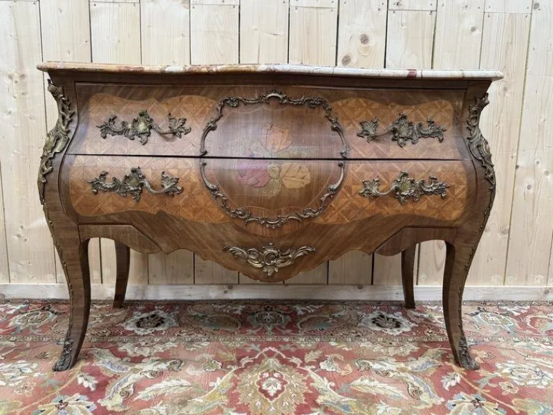 Discount Pamono Louis XV Style Chest of Drawers in Flower Marquetry