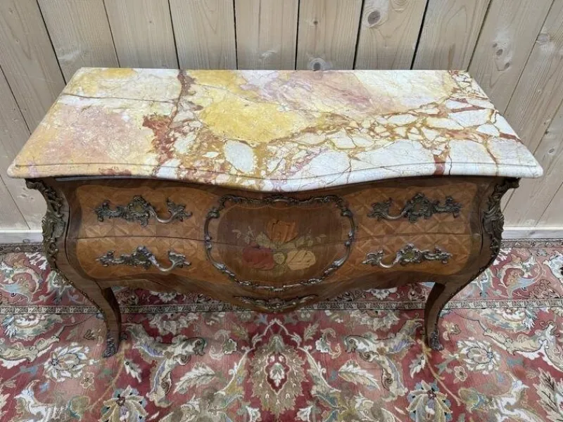 Discount Pamono Louis XV Style Chest of Drawers in Flower Marquetry