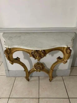 New Pamono Louis XV Style Console in Gilded Wood, France, 19th Century