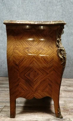 Clearance Pamono Louis XV Style Curved Chest of Drawers in Marquetry, 1880