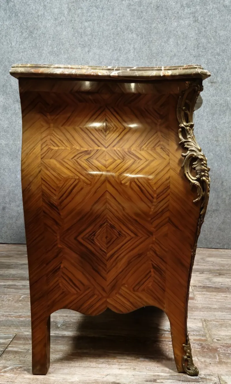 Clearance Pamono Louis XV Style Curved Chest of Drawers in Marquetry, 1880
