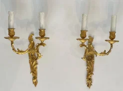 Clearance Pamono Louis XV Style Gilt Bronze Wall Lights, Set of 2
