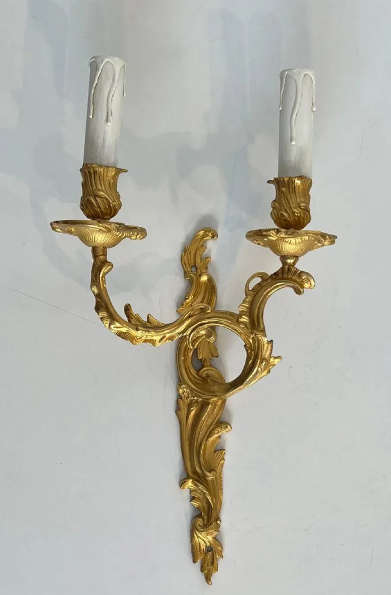 Clearance Pamono Louis XV Style Gilt Bronze Wall Lights, Set of 2