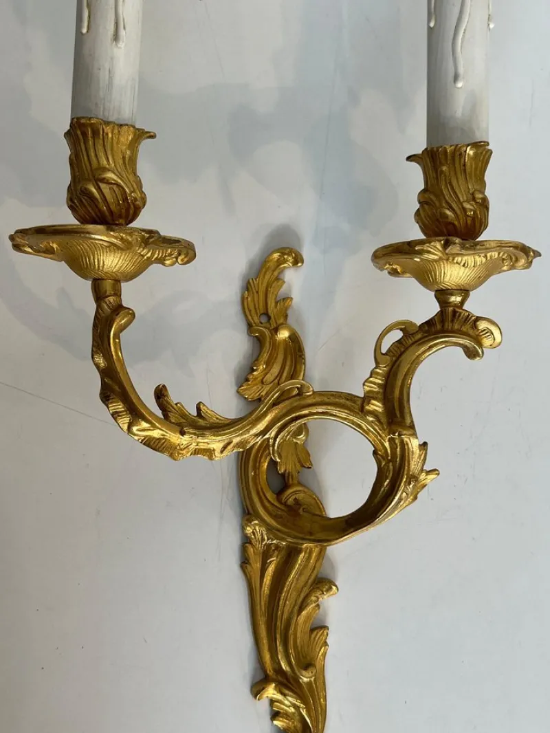 Clearance Pamono Louis XV Style Gilt Bronze Wall Lights, Set of 2