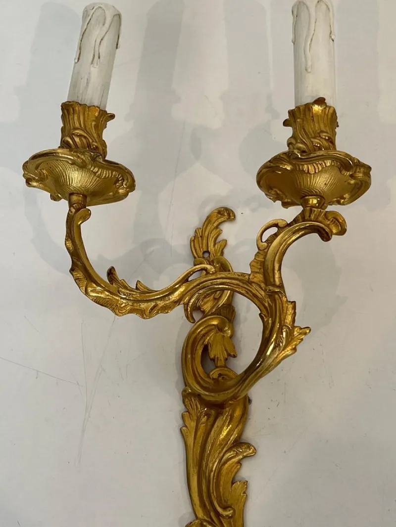 Clearance Pamono Louis XV Style Gilt Bronze Wall Lights, Set of 2
