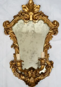 Pamono Louis XV Style Mirrors in Gilded and Carved Wood, Venice, 19th Century, Set of 2> Wall Lights & Sconces