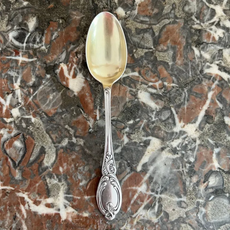 New Pamono Louis XV Style Mocha Spoons in Silver and Vermeil, France, 19th Century, Set of 12