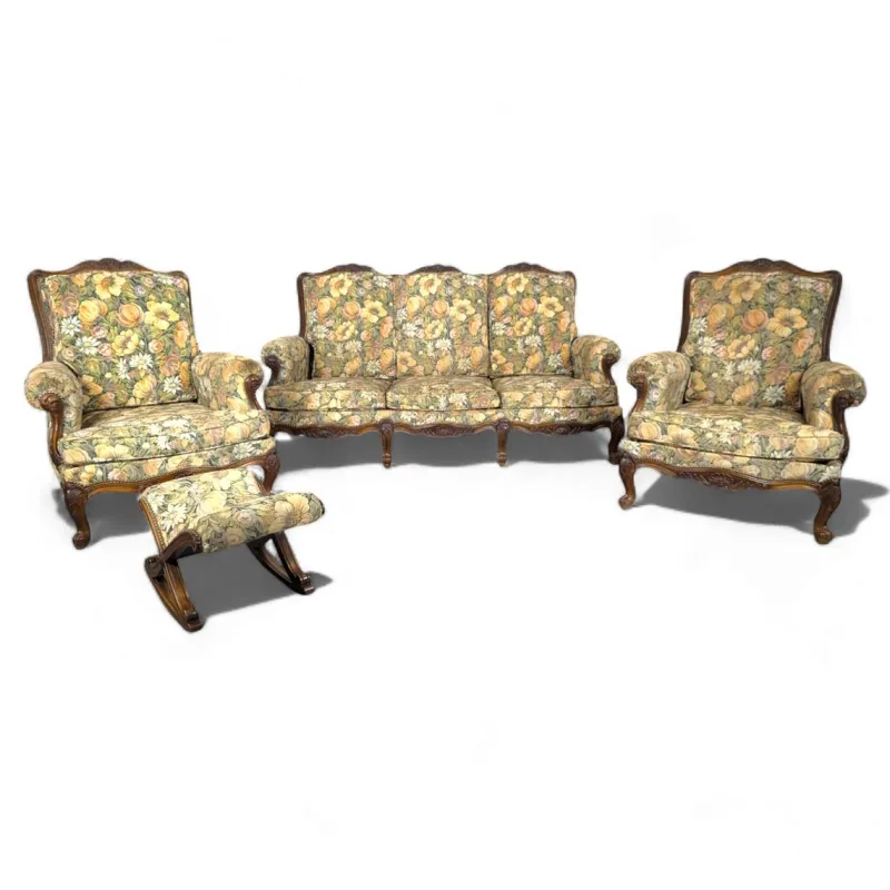 Pamono Louis XV Style Oak Living Room Set, Set of 4> Living Room Sets