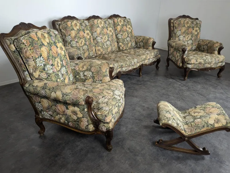 Pamono Louis XV Style Oak Living Room Set, Set of 4> Living Room Sets
