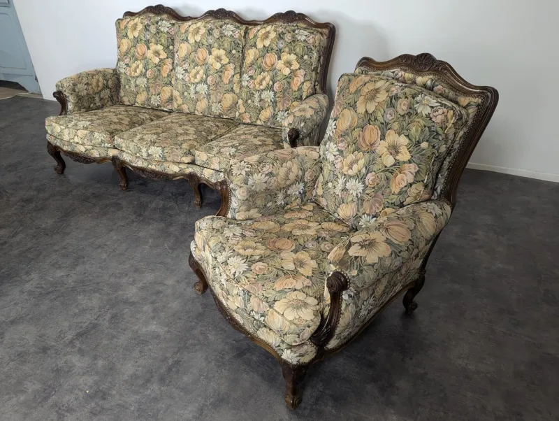 Pamono Louis XV Style Oak Living Room Set, Set of 4> Living Room Sets