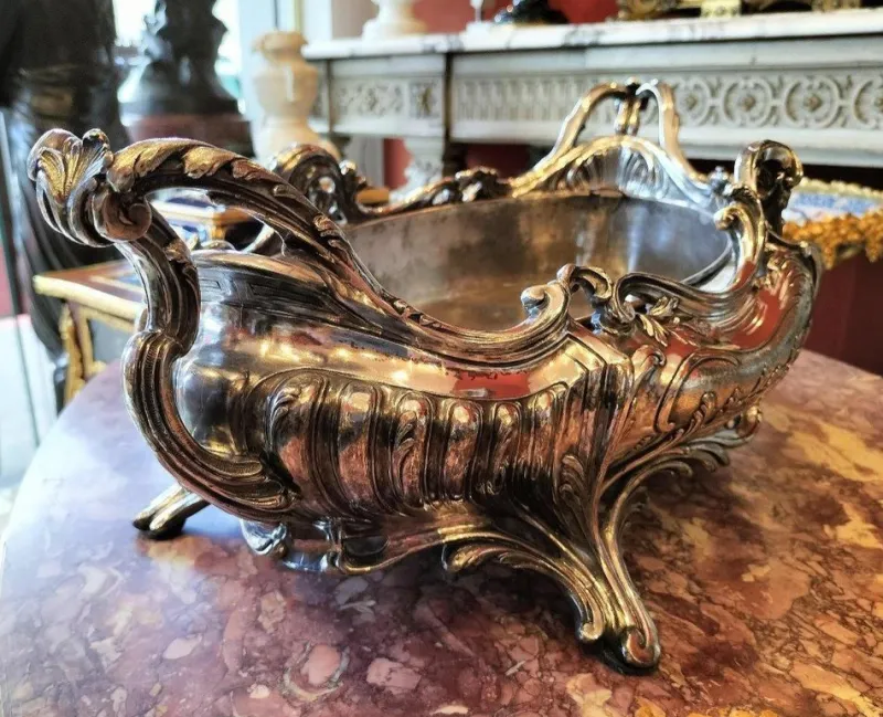 Pamono Louis XV Style Silver Plated Bronze Jardiniere, 1800s> Planters And Jardiniere