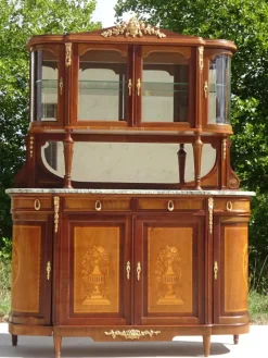 Pamono Louis XVI Bronze and Marquetry Sideboard with Curved Display Case, 1890s> Cabinets & Wardrobes