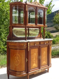 Pamono Louis XVI Bronze and Marquetry Sideboard with Curved Display Case, 1890s> Cabinets & Wardrobes