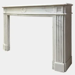 Pamono Louis XVI French Statuary White Marble Fireplace Mantel, 1880s><noscript><img width=