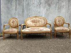 Pamono Louis XVI Gilded Wood Medallion Lounge Set, 1890s, Set of 5><noscript><img width=