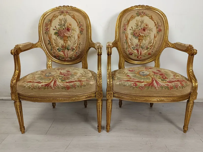 Pamono Louis XVI Gilded Wood Medallion Lounge Set, 1890s, Set of 5> Living Room Sets