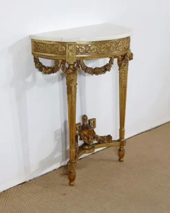 Pamono Louis XVI Mid 19th Century Marble and Gilded Wood Half-Moon Support Console