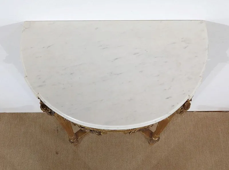 Pamono Louis XVI Mid 19th Century Marble and Gilded Wood Half-Moon Support Console