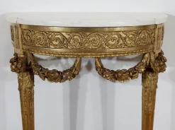 Pamono Louis XVI Mid 19th Century Marble and Gilded Wood Half-Moon Support Console
