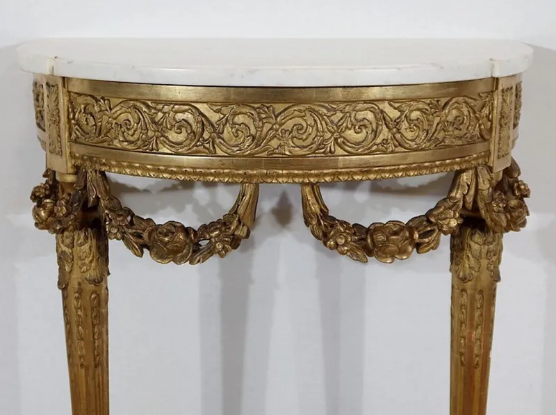 Pamono Louis XVI Mid 19th Century Marble and Gilded Wood Half-Moon Support Console