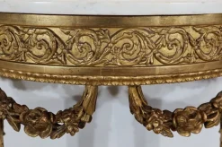 Pamono Louis XVI Mid 19th Century Marble and Gilded Wood Half-Moon Support Console