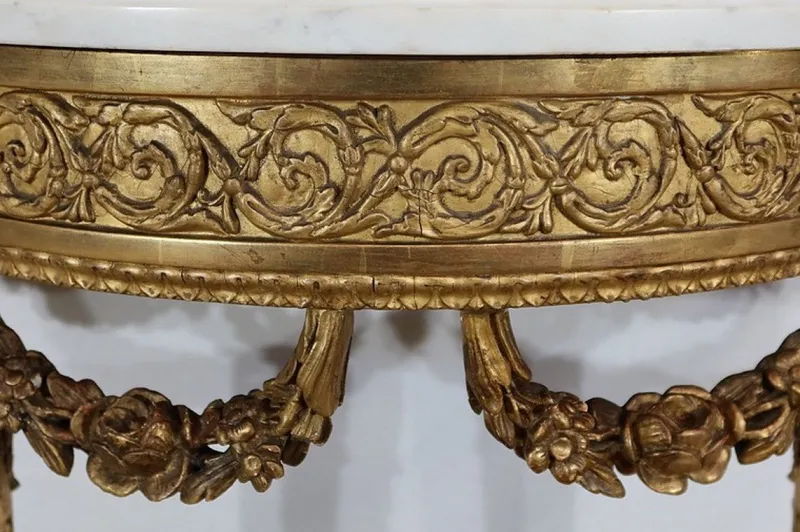Pamono Louis XVI Mid 19th Century Marble and Gilded Wood Half-Moon Support Console