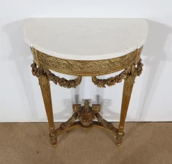Pamono Louis XVI Mid 19th Century Marble and Gilded Wood Half-Moon Support Console