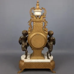 Pamono Louis XVI Style Bronze and Marble Mantel Clock with Cherubs, 1940s><noscript><img width=