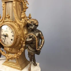 Pamono Louis XVI Style Bronze and Marble Mantel Clock with Cherubs, 1940s><noscript><img width=