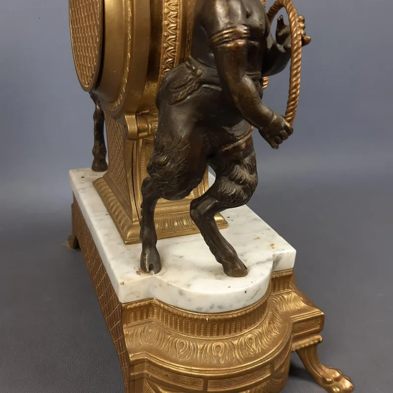 Pamono Louis XVI Style Bronze and Marble Mantel Clock with Cherubs, 1940s> Clocks